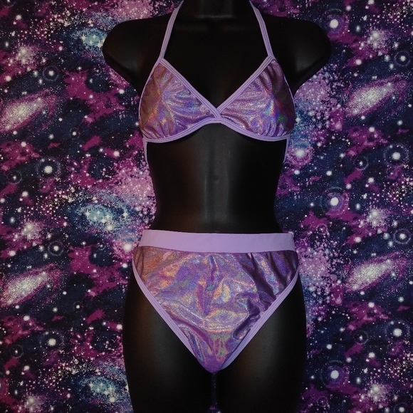 iHeartRaves Tops - IHeartRaves / Rolita Couture Purple Holographic Iridescent Top & Bottoms